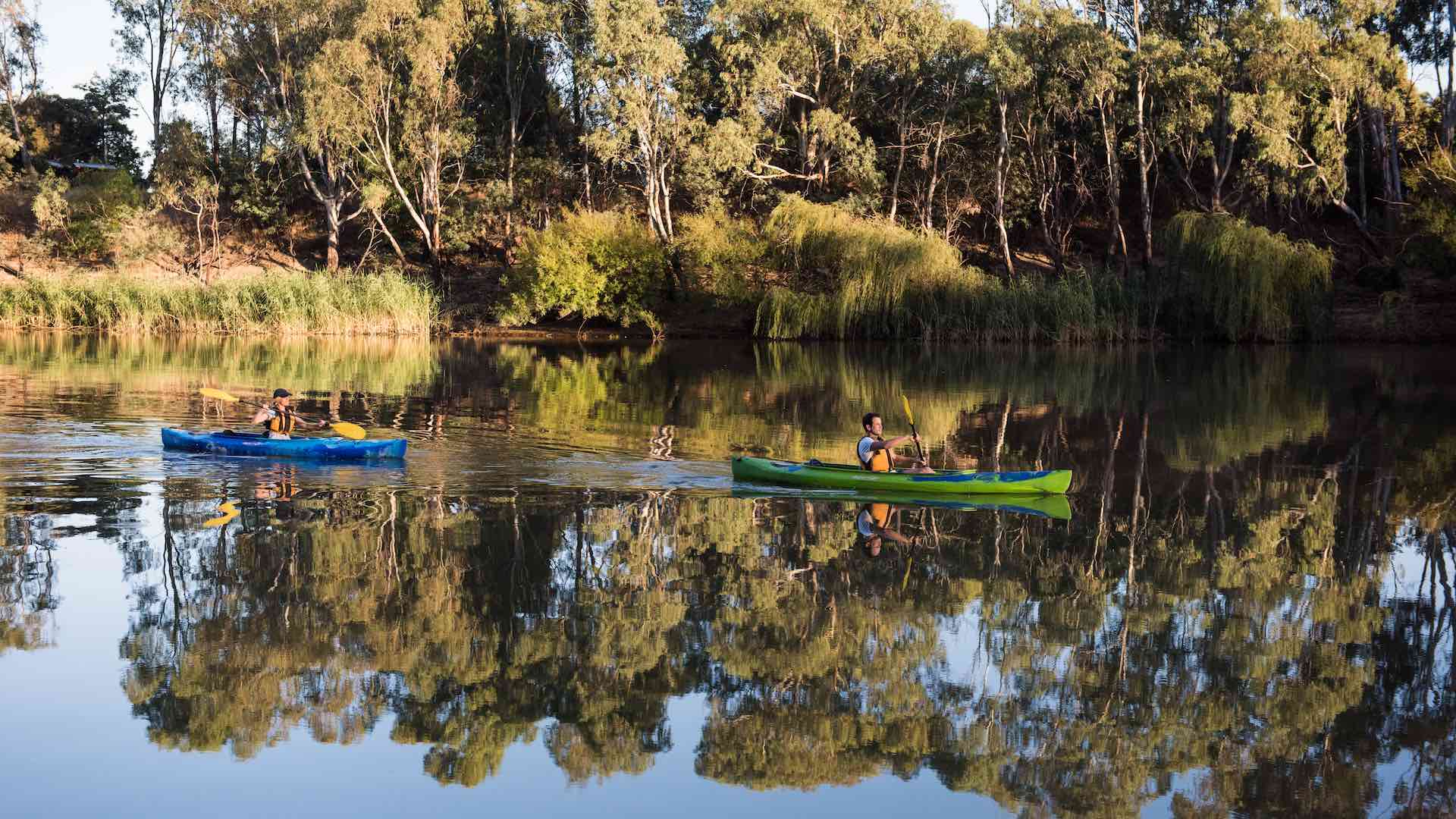 Kayaking on the Murray River at Wills Bend near Echuca